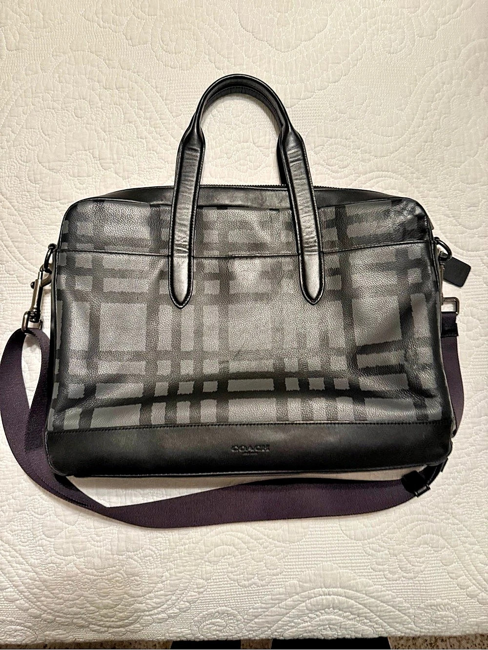 Coach Tattersall PVC Metropolitan Briefcase Plaid Laptop Bag in Black & Gray
